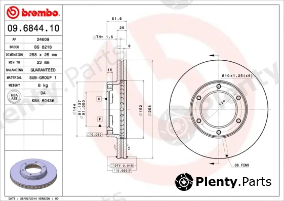 Brembo 09.6844.10 — Brake Disc PRIME LINE