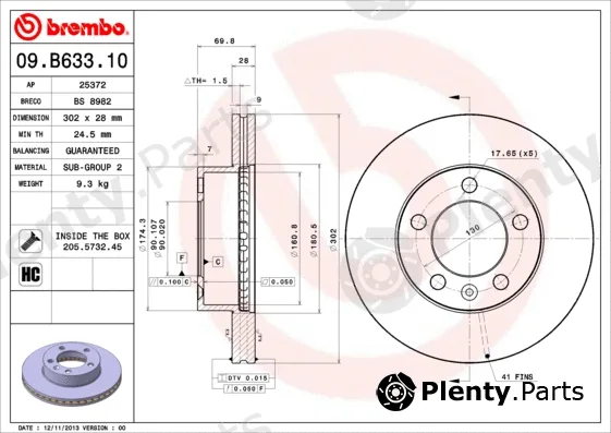Brembo 09.B633.10 — Brake Disc PRIME LINE