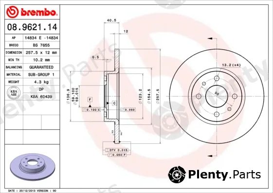Brembo 08.9621.14 — Brake Disc PRIME LINE