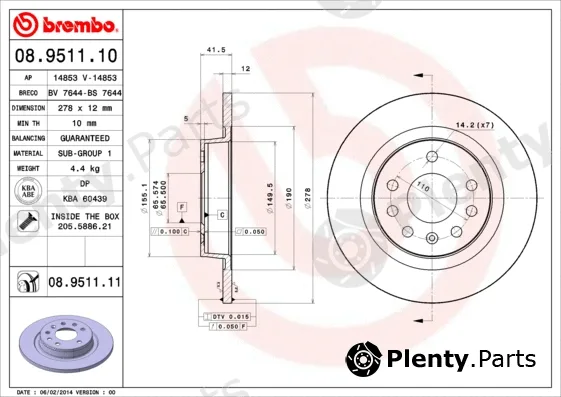 Brembo 08.9511.10 — Brake Disc PRIME LINE