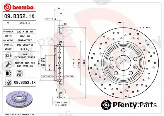 Brembo 09.B352.1X — Brake Disc XTRA LINE - Xtra