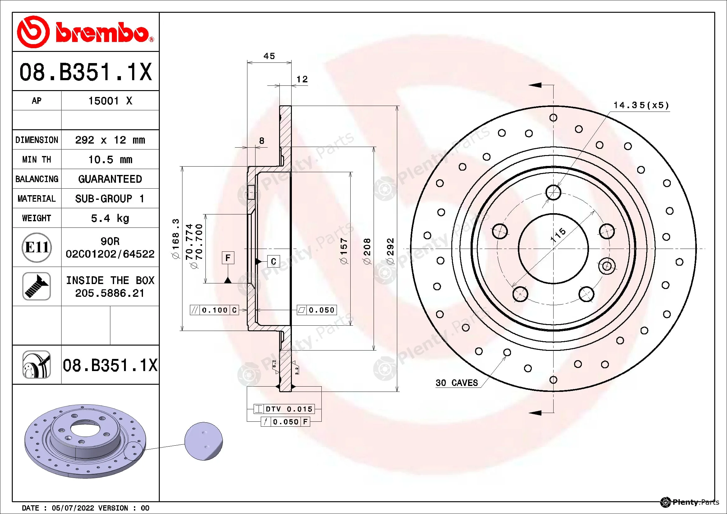 Brembo 08.B351.1X — Brake Disc XTRA LINE - Xtra