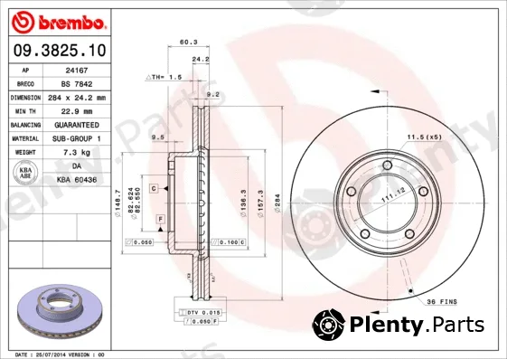 Brembo 09.3825.10 — Brake Disc PRIME LINE