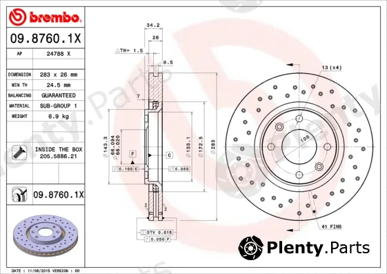 Brembo 09.8760.1X — Brake Disc XTRA LINE - Xtra