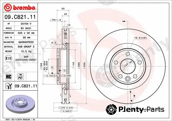 Brembo 09.C821.11 — Brake Disc PRIME LINE - UV Coated