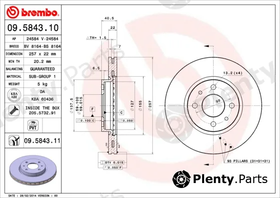 Brembo 09.5843.10 — Brake Disc PRIME LINE