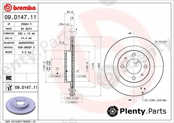 Brembo 09.D147.11 — Brake Disc PRIME LINE - UV Coated
