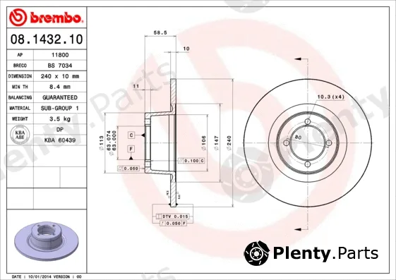Brembo 08.1432.10 — Brake Disc PRIME LINE