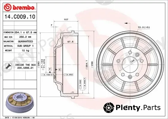 Brembo 14.C009.10 — Brake Drum ESSENTIAL LINE
