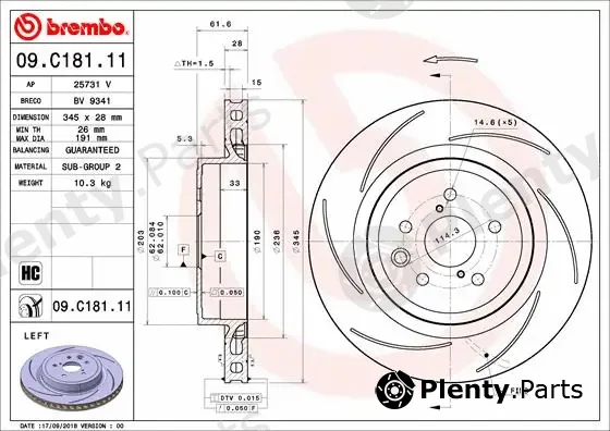 Brembo 09.C181.11 — Brake Disc PRIME LINE - UV Coated