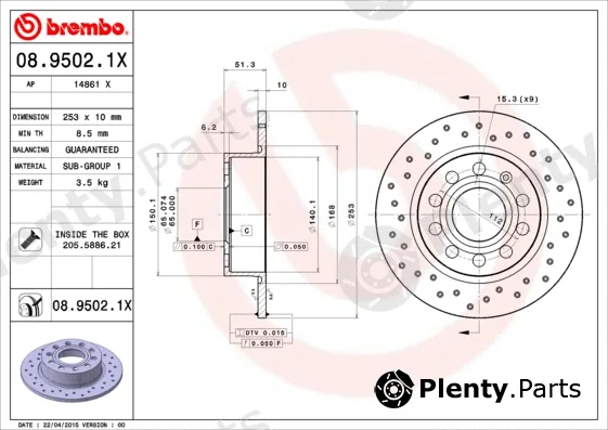 Brembo 08.9502.1X — Brake Disc XTRA LINE - Xtra
