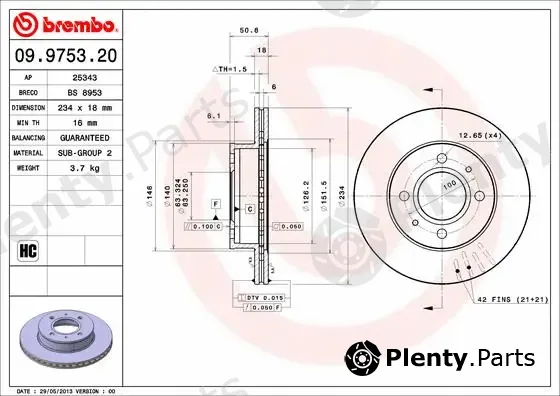 Brembo 09.9753.21 — Brake Disc PRIME LINE - UV Coated