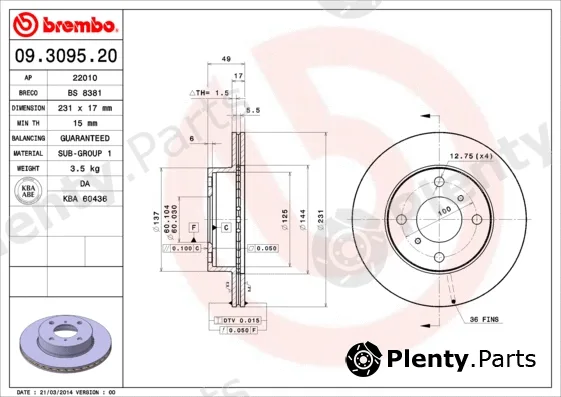 Brembo 09.3095.20 — Brake Disc PRIME LINE