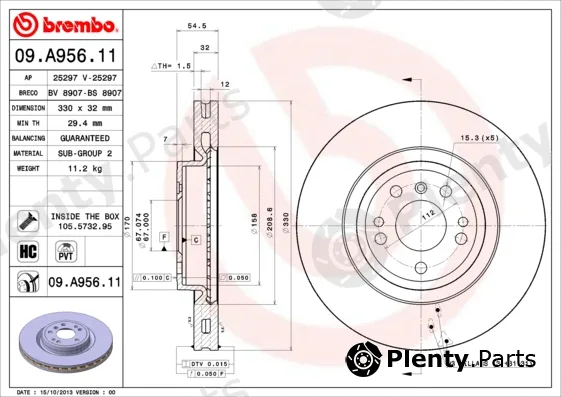 Brembo 09.A956.11 — Brake Disc PRIME LINE - UV Coated