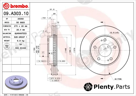 Brembo 09.A303.10 — Brake Disc PRIME LINE