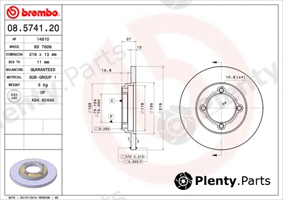 Brembo 08.5741.20 — Brake Disc PRIME LINE