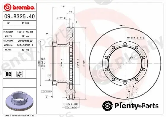 Brembo 09.B325.40 — Brake Disc PRIME LINE