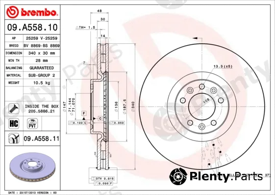 Brembo 09.A558.11 — Brake Disc PRIME LINE - UV Coated