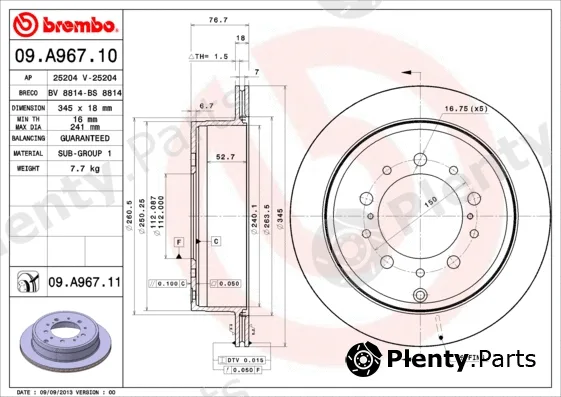 Brembo 09.A967.10 — Brake Disc PRIME LINE