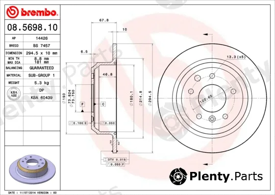 Brembo 08.5698.10 — Brake Disc PRIME LINE
