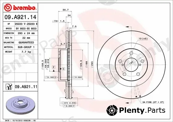Brembo 09.A921.11 — Brake Disc PRIME LINE - UV Coated