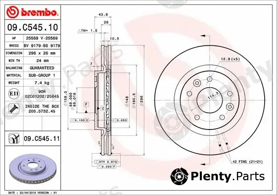 Brembo 09.C545.11 — Brake Disc PRIME LINE - UV Coated