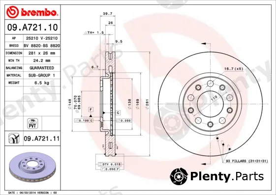 Brembo 09.A721.10 — Brake Disc PRIME LINE