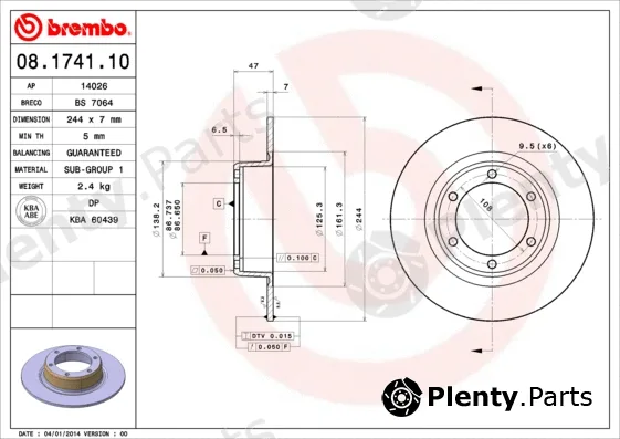 Brembo 08.1741.10 — Brake Disc PRIME LINE