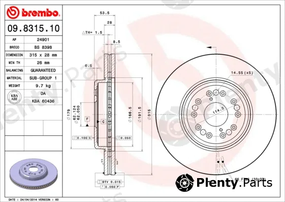 Brembo 09.8315.10 — Brake Disc PRIME LINE