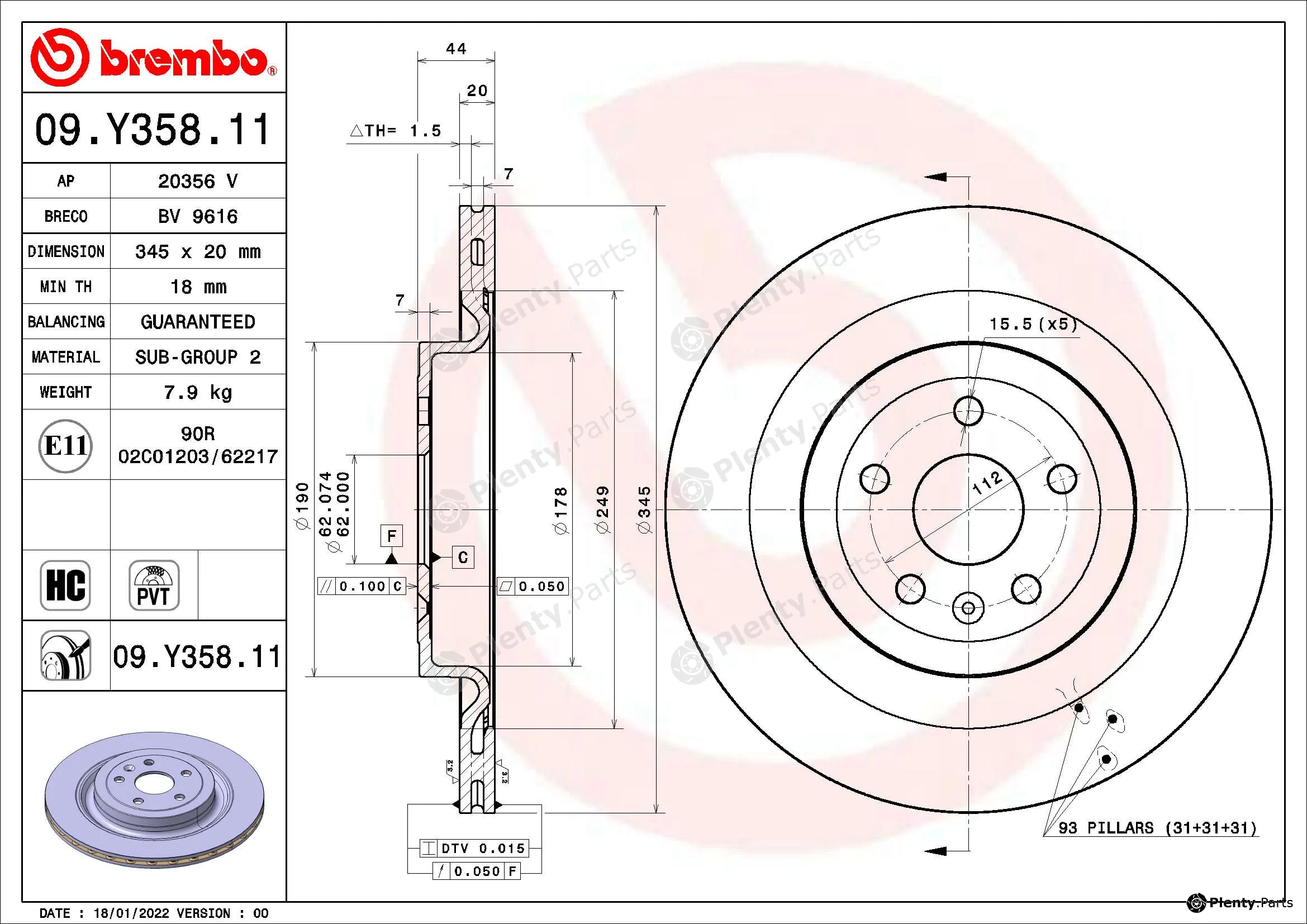 Brembo 09.Y358.11 — Brake Disc PRIME LINE - UV Coated