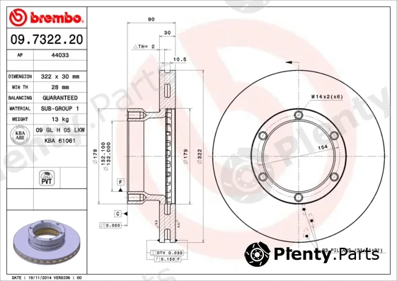 Brembo 09.7322.20 — Brake Disc PRIME LINE