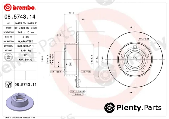 Brembo 08.5743.11 — Brake Disc PRIME LINE - UV Coated
