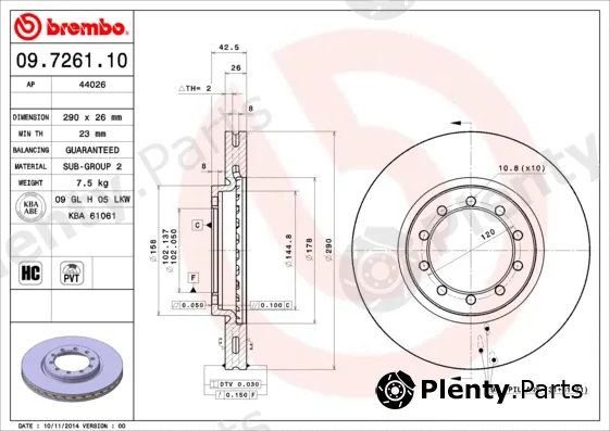 Brembo 09.7261.10 — Brake Disc PRIME LINE