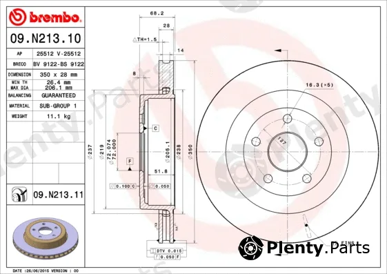 Brembo 09.N213.11 — Brake Disc PRIME LINE - UV Coated