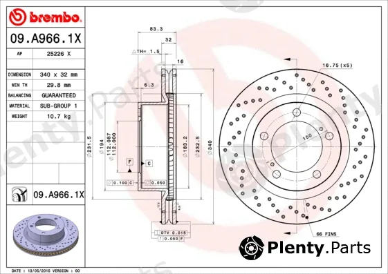 Brembo 09.A966.1X — Brake Disc XTRA LINE - Xtra