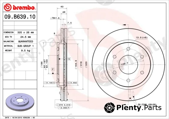 Brembo 09.B639.10 — Brake Disc PRIME LINE