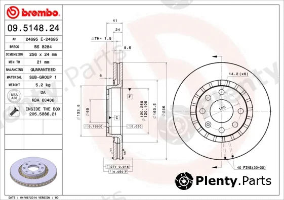 Brembo 09.5148.24 — Brake Disc PRIME LINE