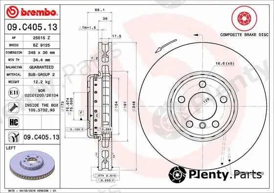 Brembo 09.C405.13 — Brake Disc PRIME LINE - Composite