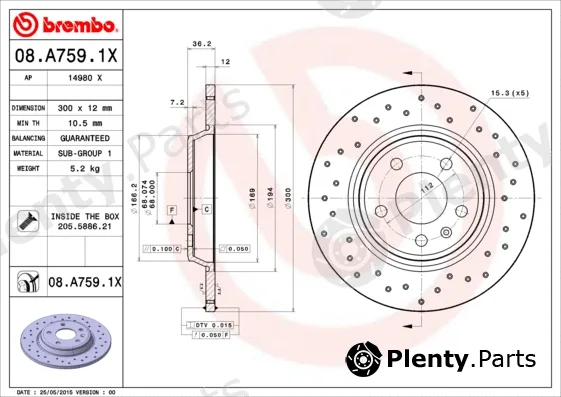 Brembo 08.A759.1X — Brake Disc XTRA LINE - Xtra