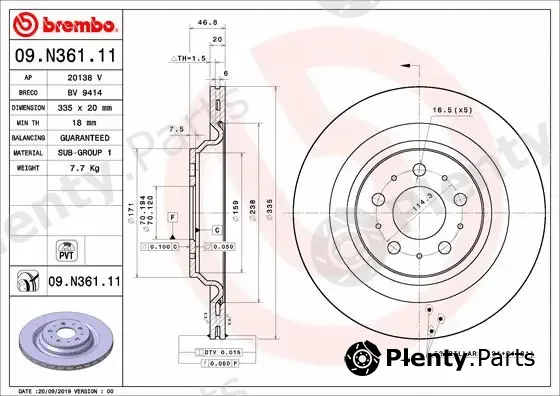 Brembo 09.N361.11 — Brake Disc PRIME LINE - UV Coated