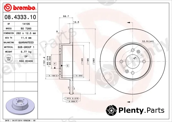 Brembo 08.4333.10 — Brake Disc PRIME LINE