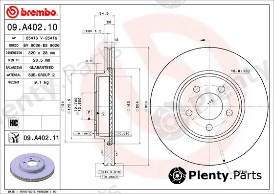 Brembo 09.A402.10 — Brake Disc PRIME LINE