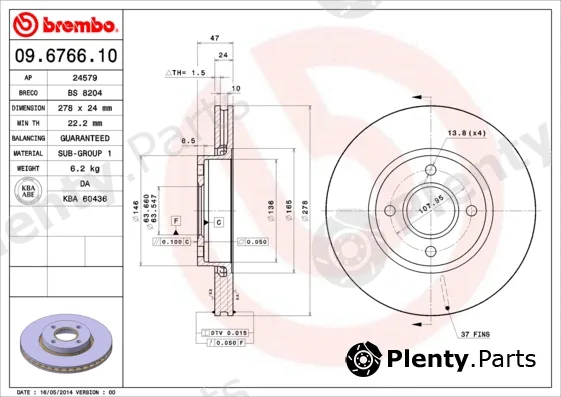 Brembo 09.6766.10 — Brake Disc PRIME LINE