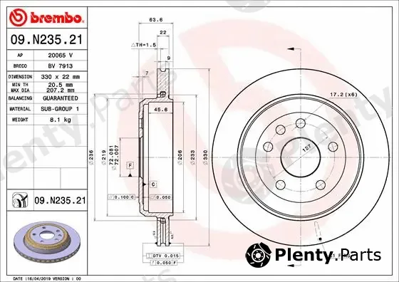 Brembo 09.N235.21 — Brake Disc PRIME LINE - UV Coated