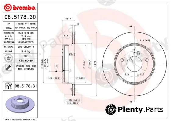 Brembo 08.5178.31 — Brake Disc PRIME LINE - UV Coated