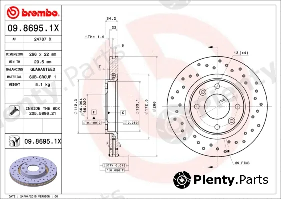 Brembo 09.8695.1X — Brake Disc XTRA LINE - Xtra