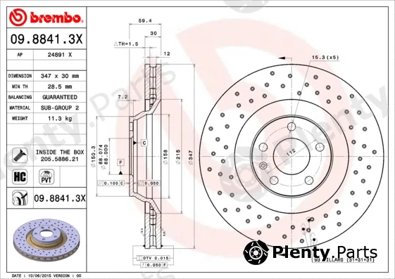 Brembo 09.8841.3X — Brake Disc XTRA LINE - Xtra