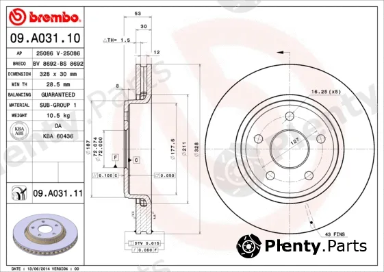 Brembo 09.A031.10 — Brake Disc PRIME LINE