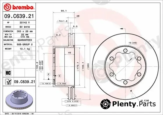 Brembo 09.C639.21 — Brake Disc PRIME LINE - UV Coated