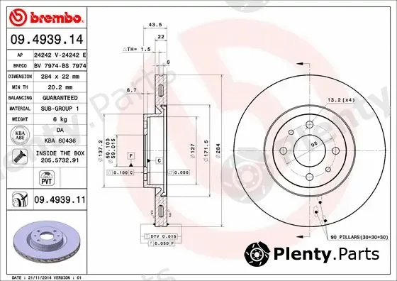 Brembo 09.4939.11 — Brake Disc PRIME LINE - UV Coated